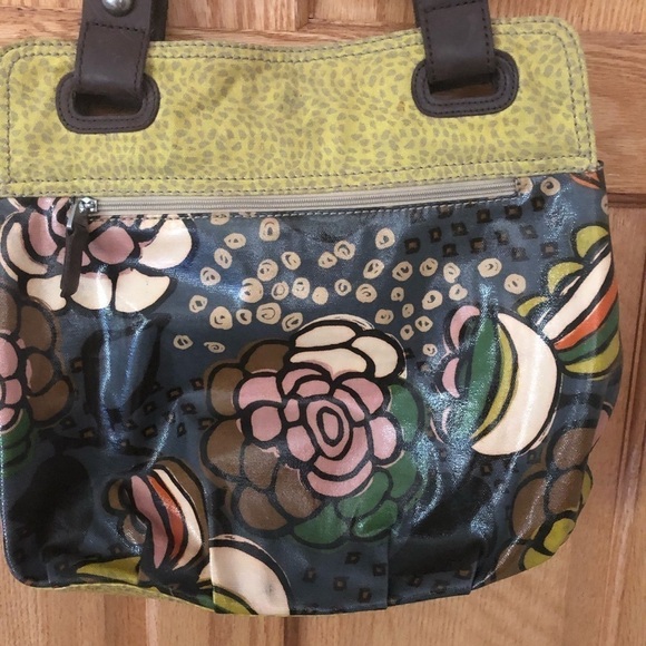 Fossil Large Wax Canvas Key-Per Shoulder Bag Tote Floral Print Pockets 15X14 BIG - Picture 5 of 12